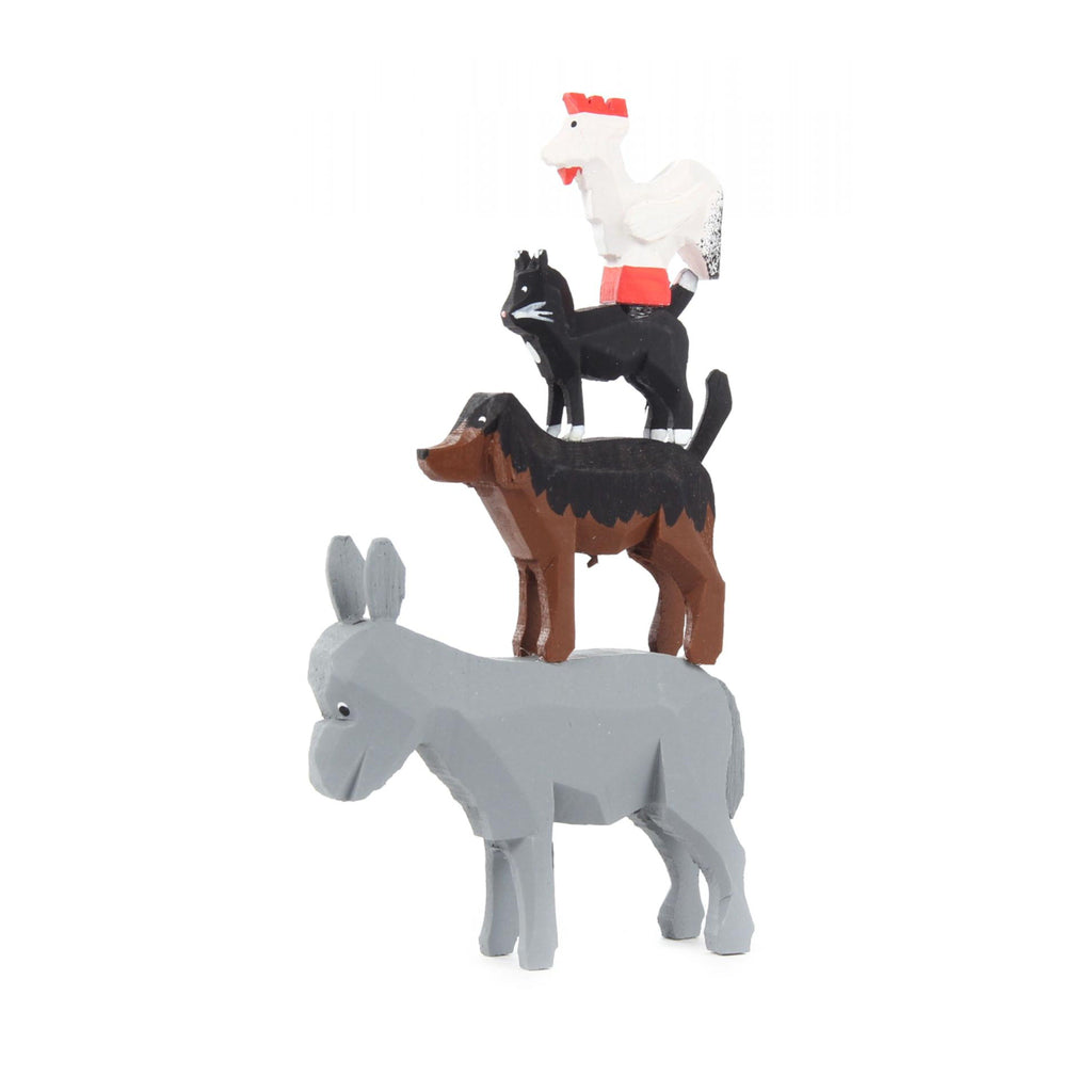 Stacked Donkey, Dog, Cat and Rooster